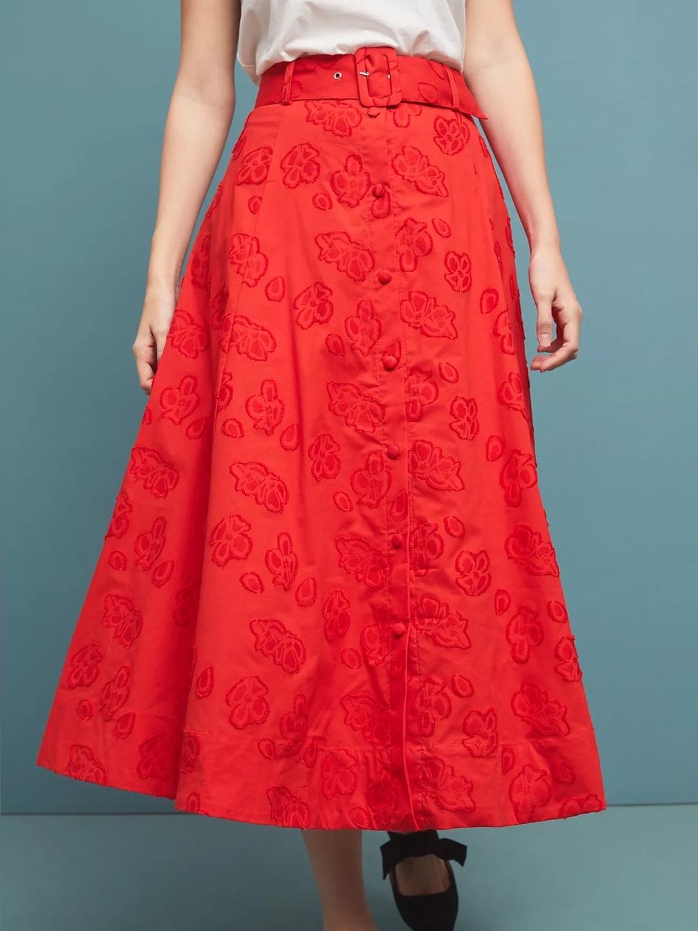 Anthropologie Maeve Sandra Belted Skirt Red Size 4